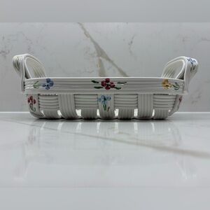 Vintage Shafford Italy Braided Ceramic Basket with Handpainted Flowers